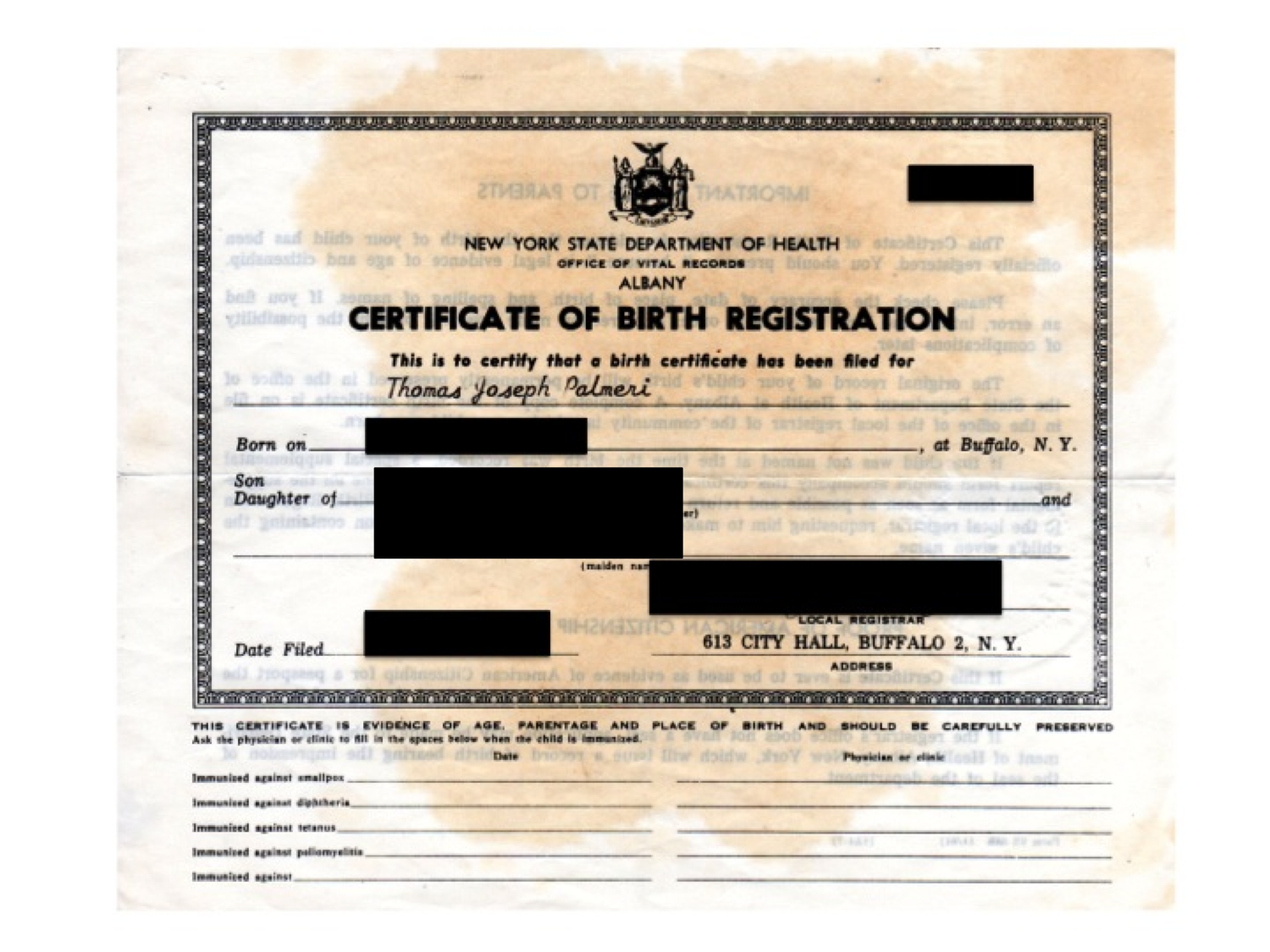 Buffalo Birth Certificate TUTORE ORG Master of Documents